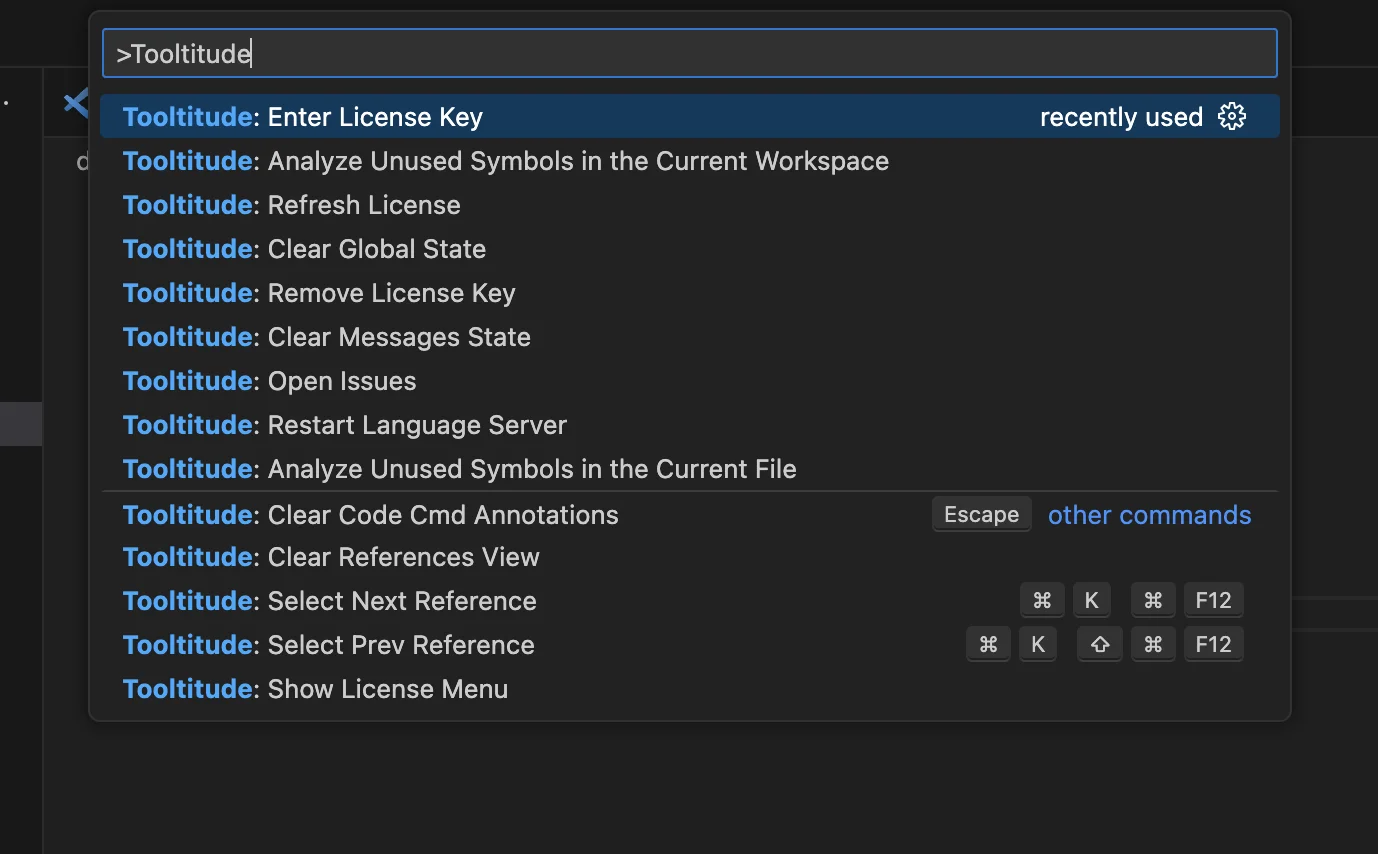 command palette with the activation command selected