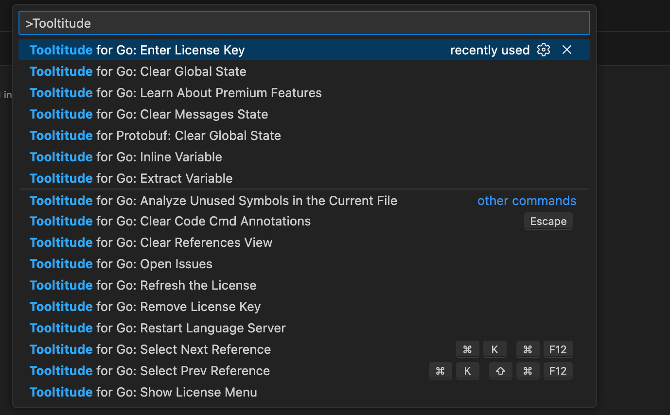 command palette with the activation command selected